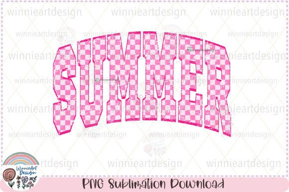 Summer Retro Checkered Varsity Pink PNG Graphics